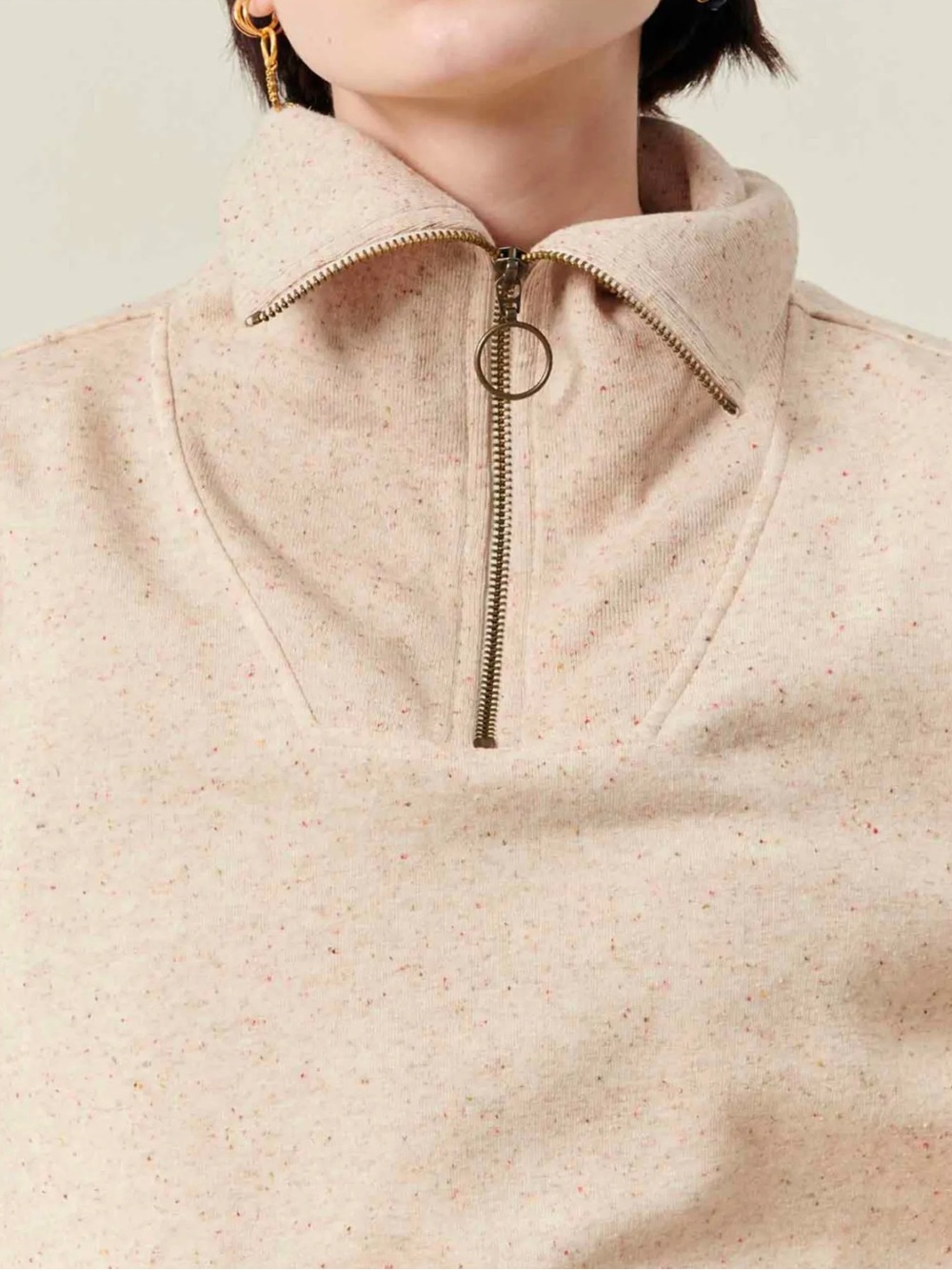 Sessun Ellow sweatshirt M sand speckle texture zip up high neck Sessùn Portugal
